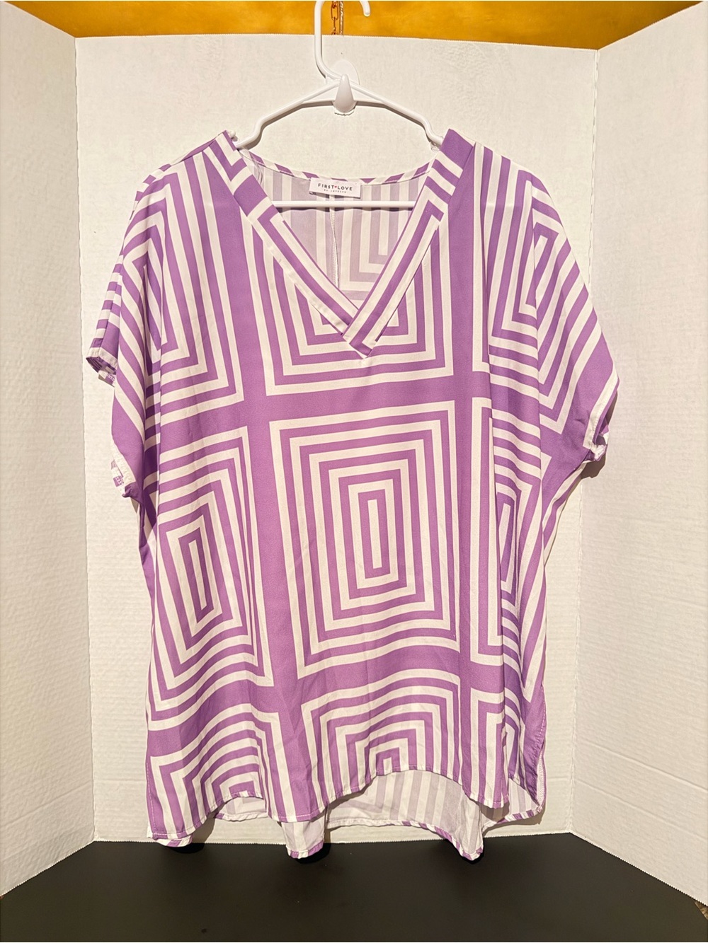 First Love Lavender and White Geometric V-Neck Tunic